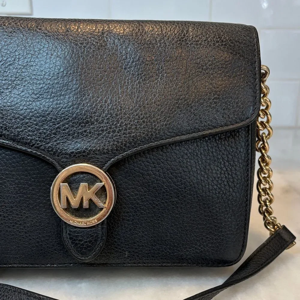 Michael Kors Bag Crossbody Purse Handbag Vanna Medium Pebbled Leather Chain Bag